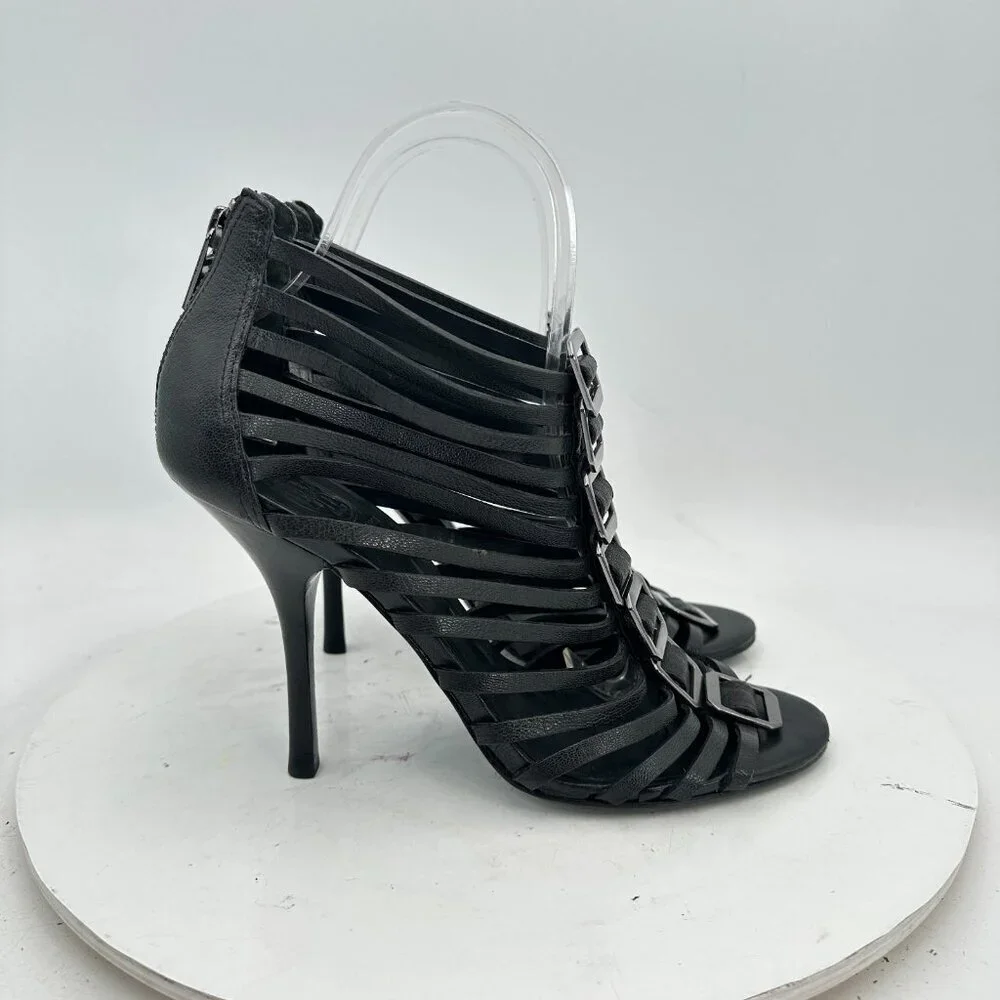 Tory Burch Women Size 7.5M Black Leather Strappy Black Heels Stiletto Shoes